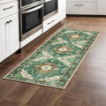 8 Green Brown And Ivory Medallion Distressed Washable Runner Rug