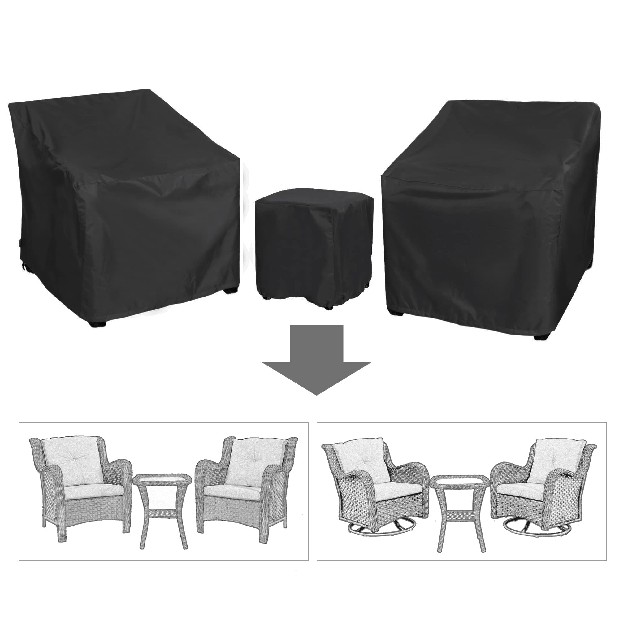 Baner Garden Patio Furniture Covers,Outdoor Furniture Cover Waterproof,Patio Furniture Set Covers For 3 Piece Outdoor Bistro,Patio Sofa Covers Set For 2 Chairs And Coffee Table,Black