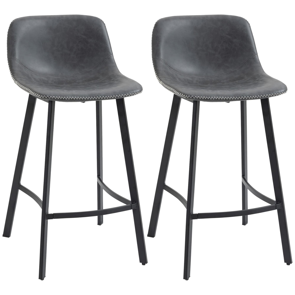 Homcom 27.25inch Counter Height Bar Stools, Industrial Kitchen Stools, Upholstered Armless Bar Chairs With Back, Steel Legs, Set Of