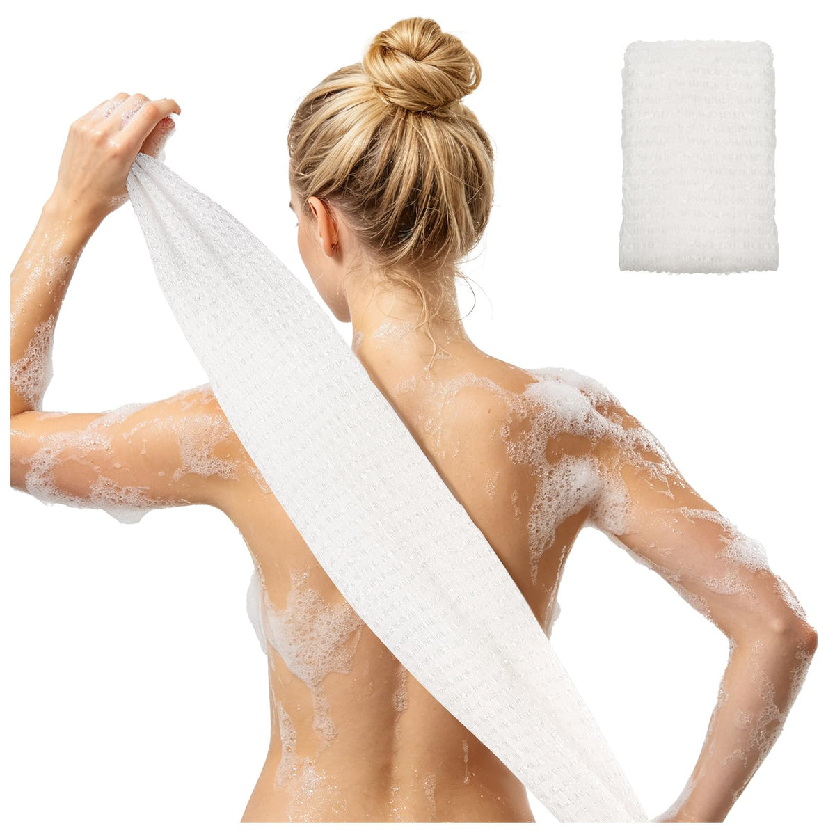 Extra Long Exfoliating Washcloth, Japanese Shower Towel, White (Gentle)