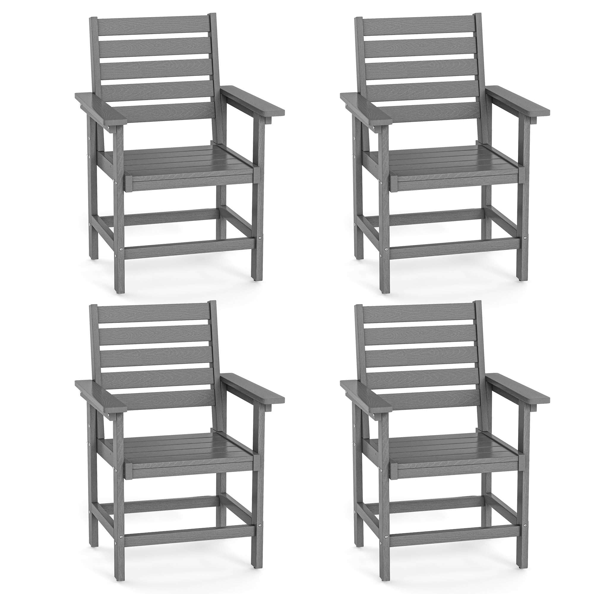 Homenjoy Outdoor Dining Chair Set of 4, HDPS Weather Patio Dining Chairs, Heavy Duty Outdoor Chairs with Armrest, 18 Inch Seat H
