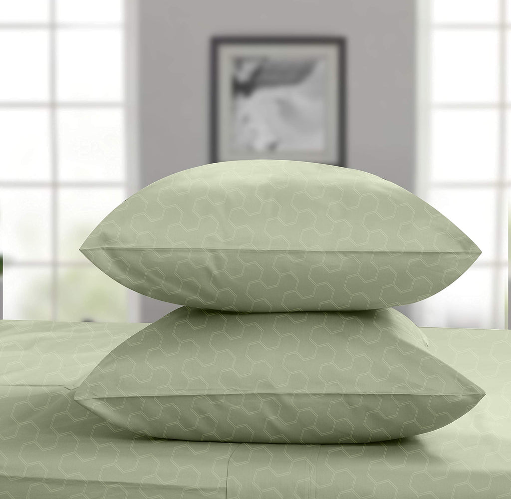 Threadmill 500 Thread Count Full Size 4 Pc Luxury Cotton Sheet Set, Jacquard Floria Sage Green, Silky Smooth Sheets With 16'' El