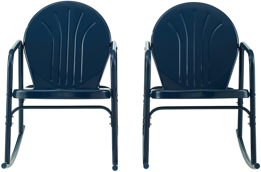 Crosley Furniture Griffith Retro Metal Outdoor Rocking Chairs, Set Of 2, For Porch, Deck, Balcony, Backyard, Navy Gloss