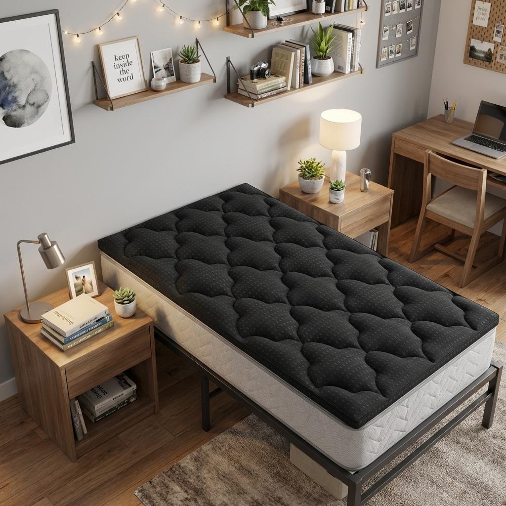 2 Black Cotton Extra-long Twin Mattress Topper