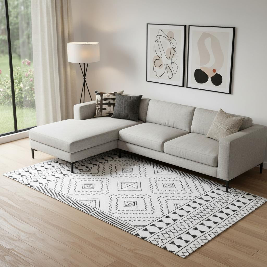 8 X 10 Black And White Moroccan Washable Area Rug