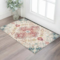 3 X 5 Ivory Pink And Blue Medallion Distressed Washable Area Rug