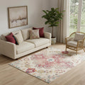 5 X 7 Ivory Pink And Blue Medallion Distressed Washable Area Rug