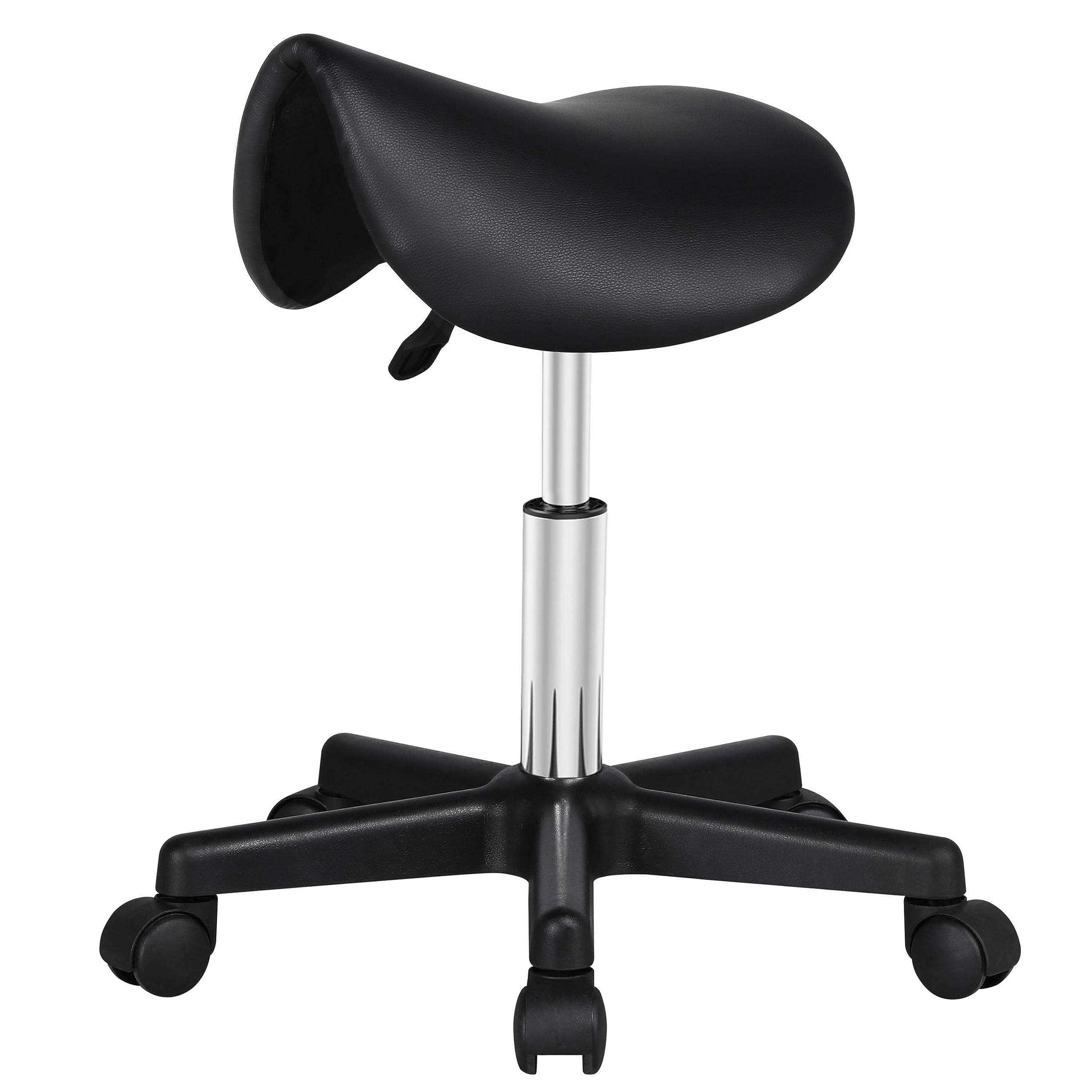 Yaheetech Saddle Stool Rolling Saddle Chair with Wheels Swivel Adjustable Stools for Hair Stylist/Lash Tech PU Leather Tattoo Ma