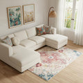 6 X 9 Ivory Pink And Blue Medallion Distressed Washable Area Rug