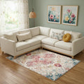 8 X 10 Ivory Pink And Blue Medallion Distressed Washable Area Rug