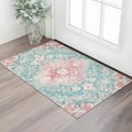 3 X 5 Ivory Pink And Aqua Medallion Distressed Washable Area Rug