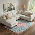 6 X 9 Ivory Pink And Aqua Medallion Distressed Washable Area Rug