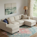 8 X 10 Ivory Pink And Aqua Medallion Distressed Washable Area Rug