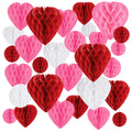 40Pcs Valentines Day Party Heart Decorations - Red Pink White Paper Honeycomb Hearts Balls Hanging, Valentine's Decor for Office