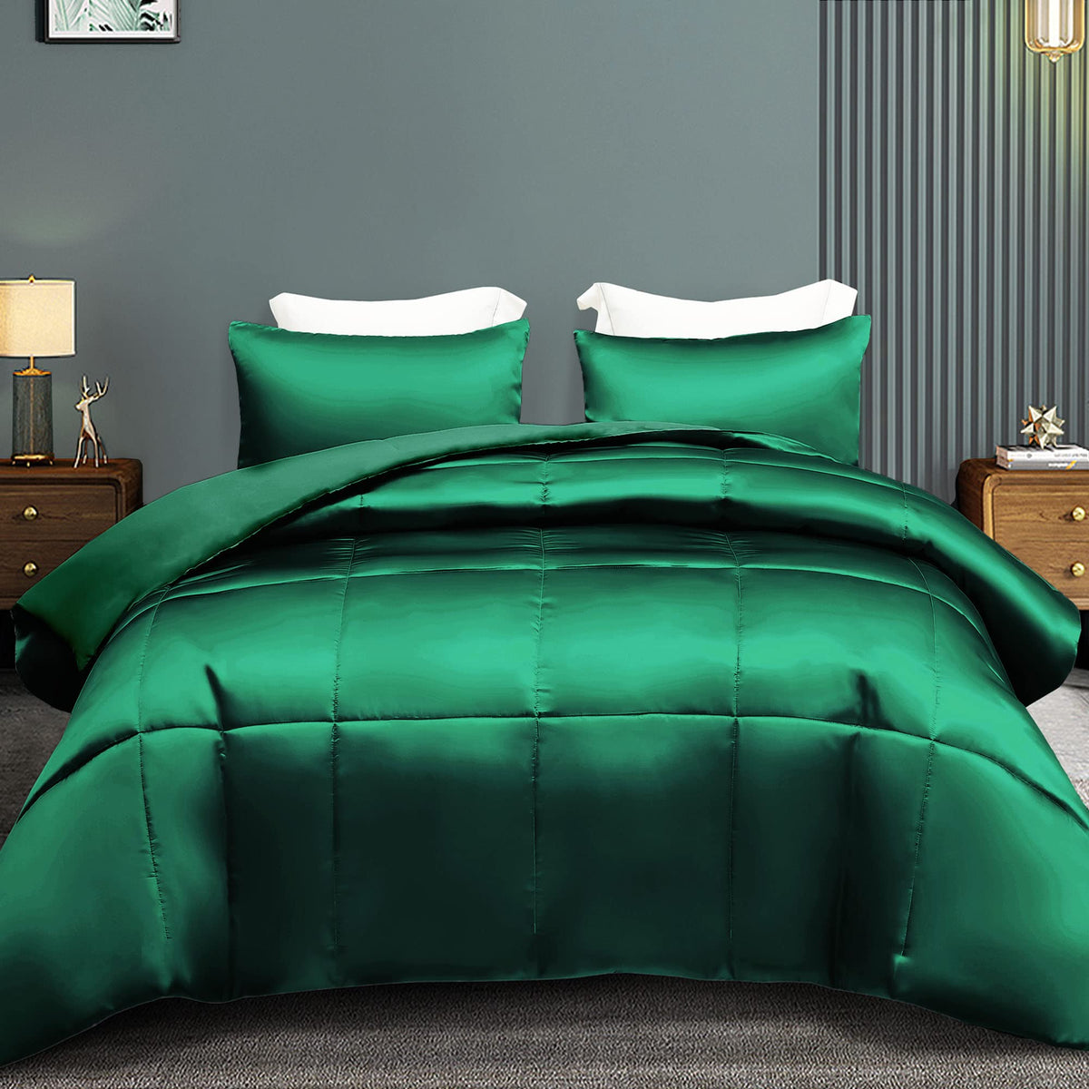 Whale Flotilla 2-Piece Reversible Twin Size Silk Comforter Set/Bedding Set, Luxury Soft Satin Comforter With Satin Pillowcase, L