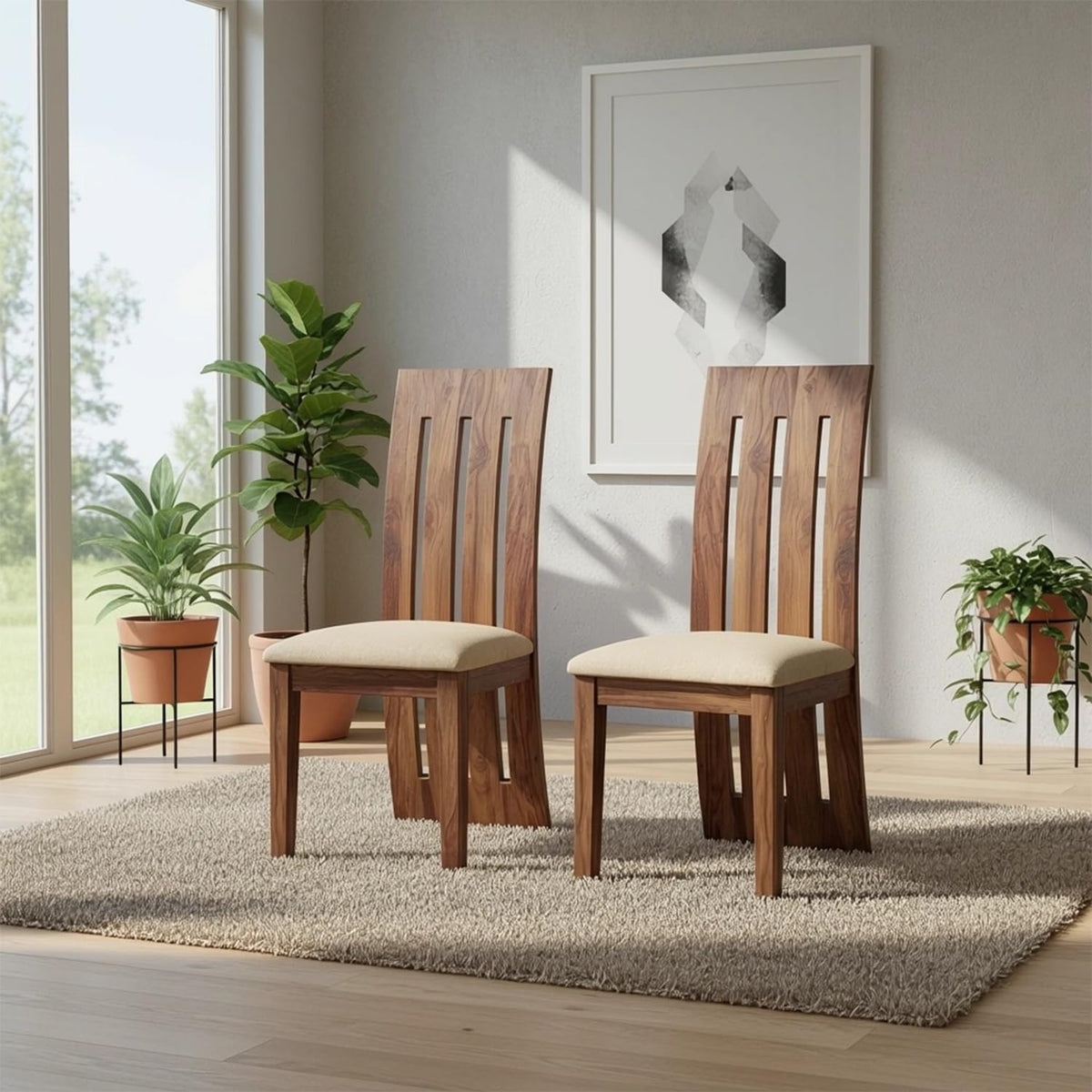 Srdr Decor Sheesham Wood Multipurpose Dining Chairs Set Of 2 With Cushion For Living Room Study Chairs For Students Wooden Seati