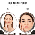 Ovente 9' Wall Mount Makeup Mirror, 1X & 10X Magnifier, Adjustable Spinning Double Sided Round Reflection, Extend, Retractable