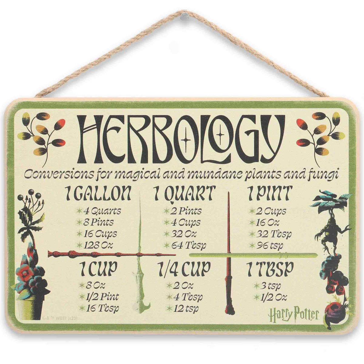 Harry Potter Herbology Hanging Wood Measuring Sign - Fun Harry Potter Conversion Chart for Kitchen