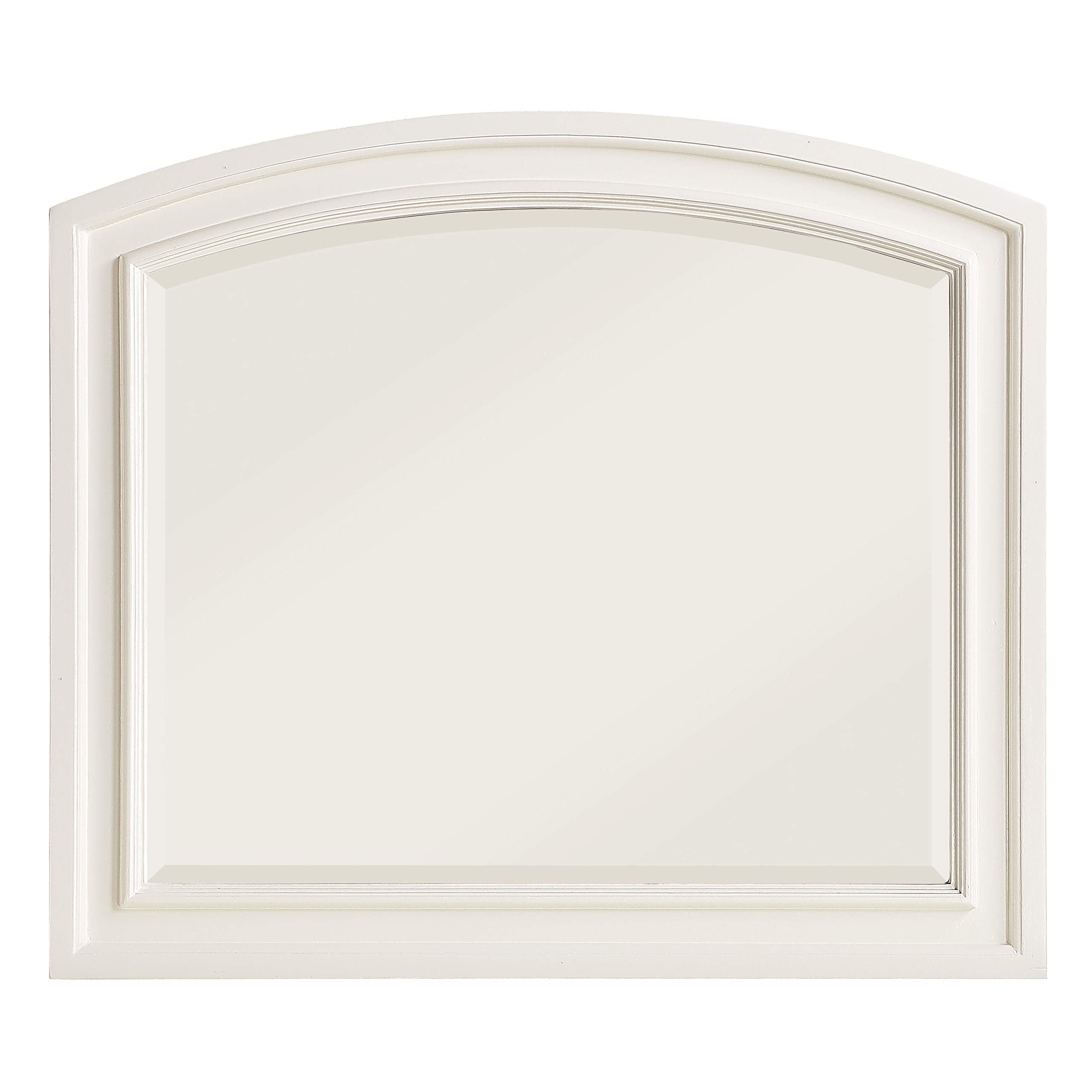 Benjara Wooden Mirror with Raised Edges and Curved Top, White