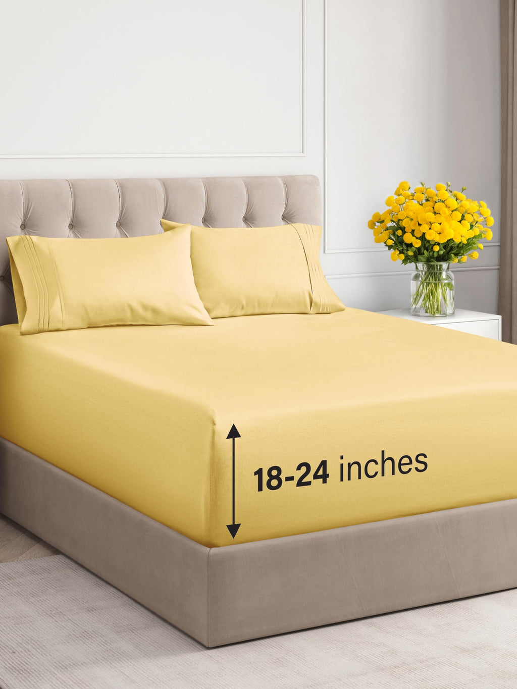 Extra Deep King 4 Piece Bedding Sheet Set - Breathable & Cooling - Hotel Luxury Bed Sheets Set - Easy Fit - Soft, Wrinkle Free & Comfy Yellow Bedding Sheets - Extra Deep Pockets Bed Sheet Set