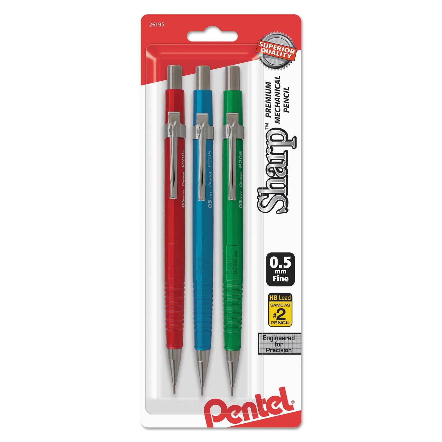 Sharp Mechanical Drafting Pencil, 0.5 Mm, Assorted Metallic Barrels, 3/Pack