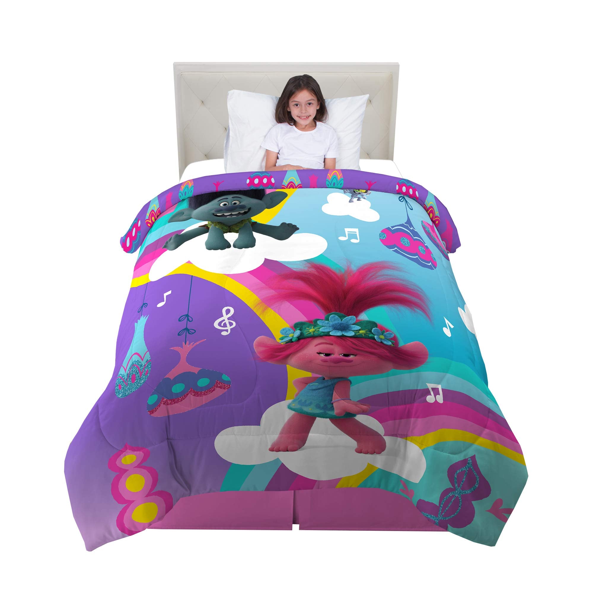 Franco Kids Bedding Super Soft Reversible Comforter, Twin/Full, Trolls World Tour
