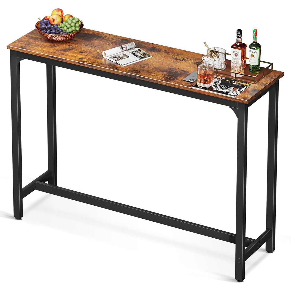 Odk 55 Inch Bar Table, Bar Height Pub Table, Counter Height Bar Table, Rectangular High Top Kitchen & Dining Counter Tables With Sturdy Legs & Easy-To-Clean Top, Indoor Use, Rustic Brown