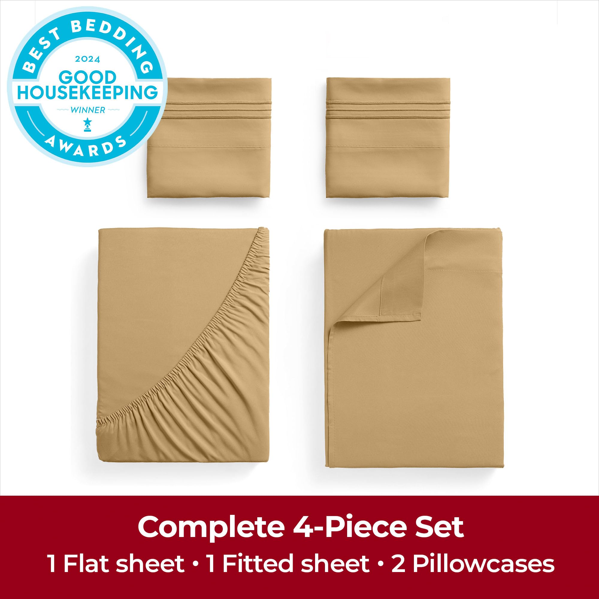 Mellanni California King Sheets Set - 4 Pc Iconic Collection Bedding Sheets & Pillowcases - Hotel Luxury, Extra Soft, Cooling Be