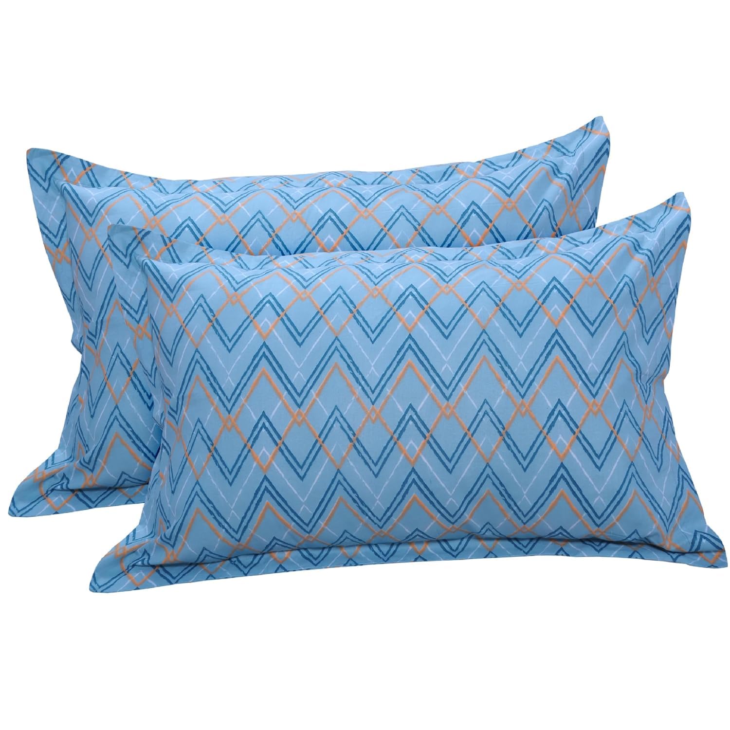 Huesland By Ahmedabad Cotton 144 Tc Pillow Covers Set Of 2 Cotton  Blue, Yellow & White