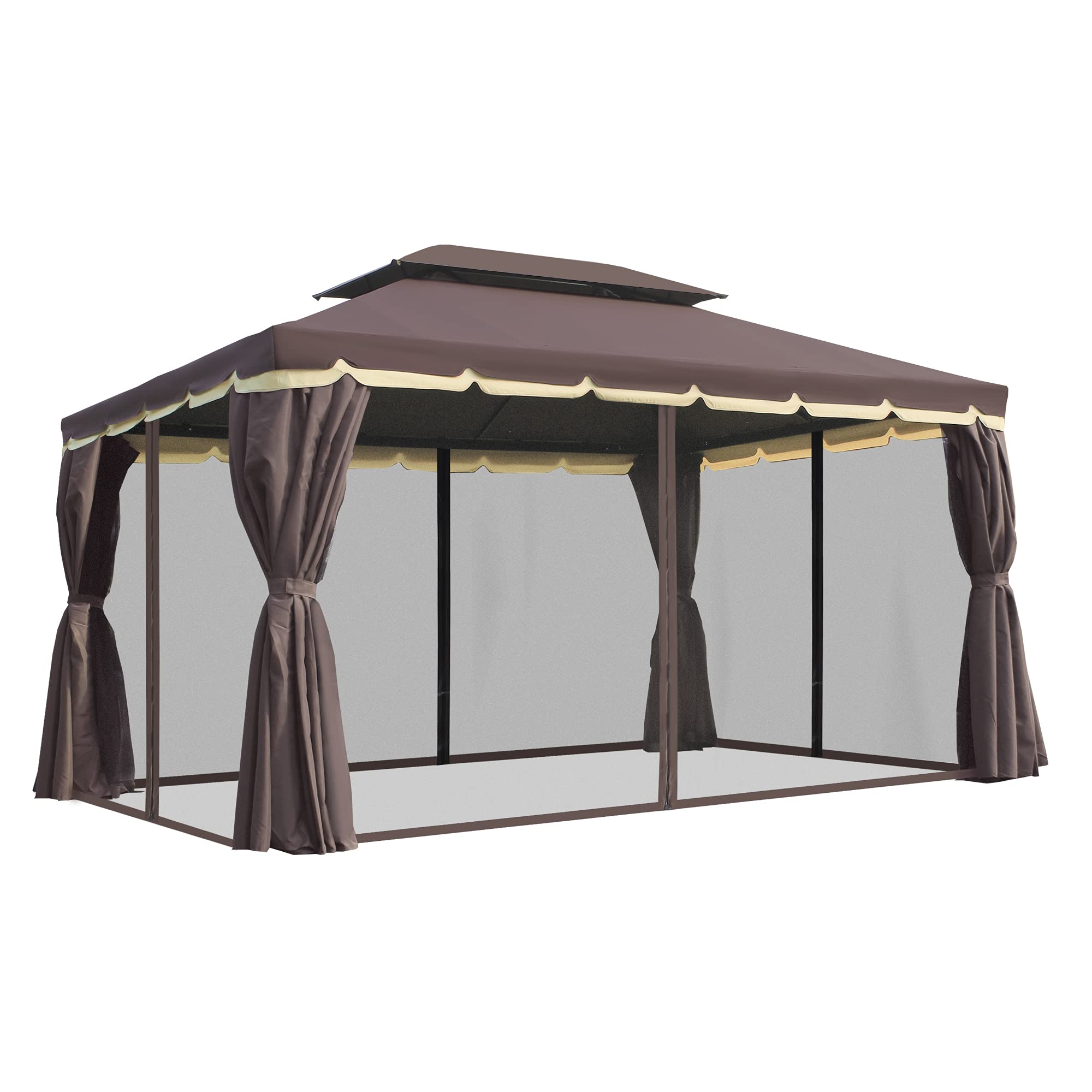 Outsunny 10' X 13' Patio Gazebo, Outdoor Gazebo Canopy Shelter With Netting And Curtains, Aluminum Frame For Garden, Lawn, Backy