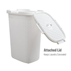 Mind Reader 60L Slim Laundry Hamper, Clothes Basket, Lid, Wicker Style, Plastic, 17.65''L X 13.75''W X 24.15''H, Set Of 2, White