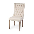HomeRoots Cream Plush Linen Covering with Ash Solid Wood Base Dining Chair