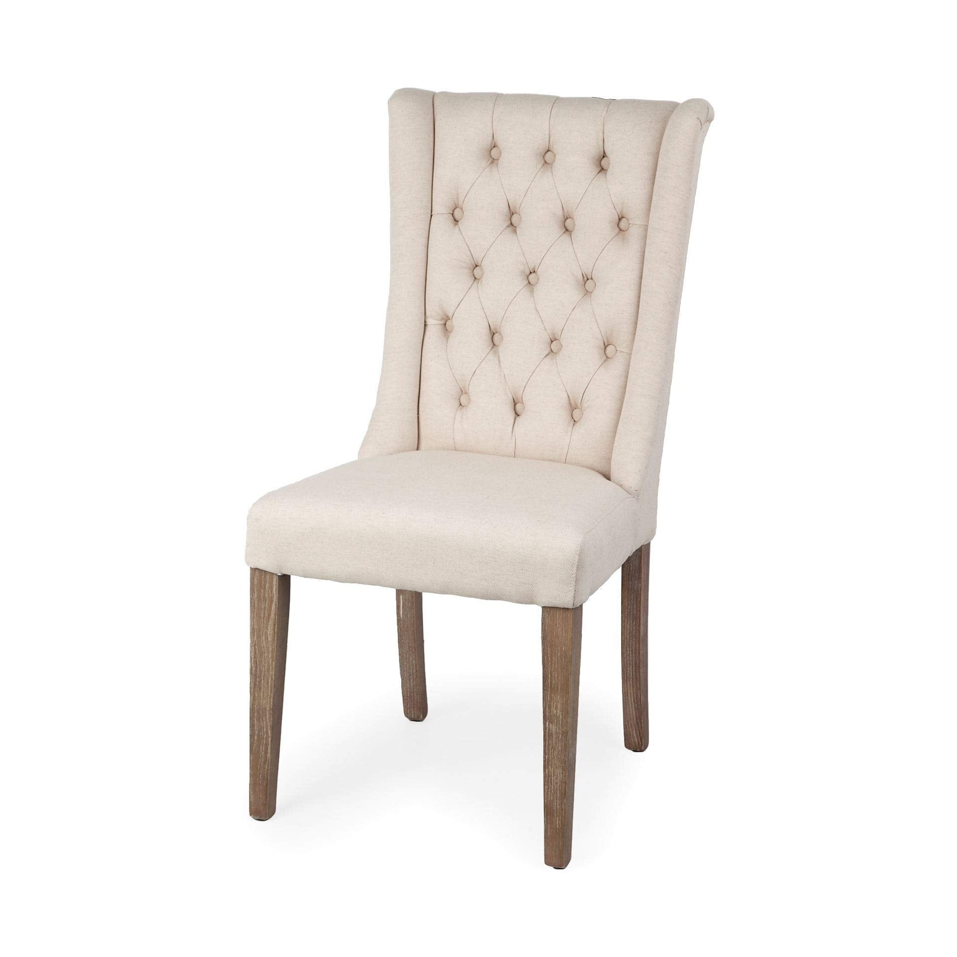 HomeRoots Cream Plush Linen Covering with Ash Solid Wood Base Dining Chair