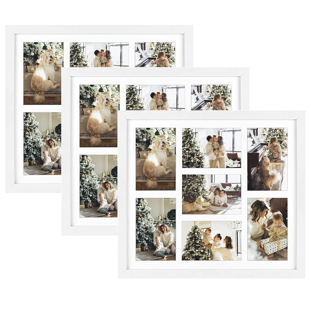 Golden State Art, 13.7x15.7 Matted White Wood 7-Opening for 4x6 Collage Picture Frame, 3 Pack