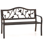 Phi Villa Outdoor Garden Park Bench Patio 50' Metal Bench, Steel Frame Bench With Backrest And Armrests For Porch, Lawn, Balcony, Backyard And Indoor, Bronze