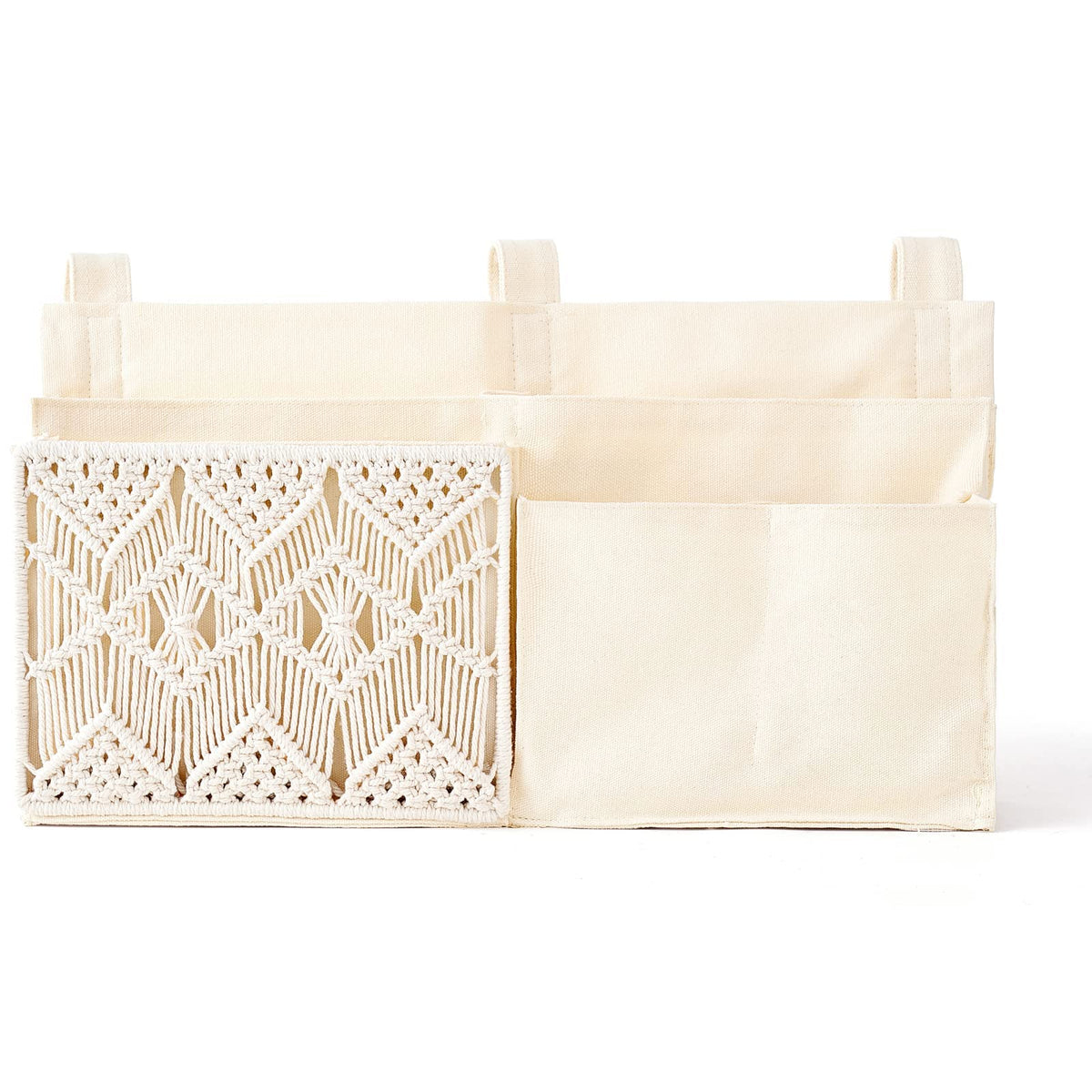 Mkono Bedside Caddy Hanging Organizer, Bunk Woven 7 Pockets Bed Storage Bag Boho Remote Magazine Books Holder with Macrame for L