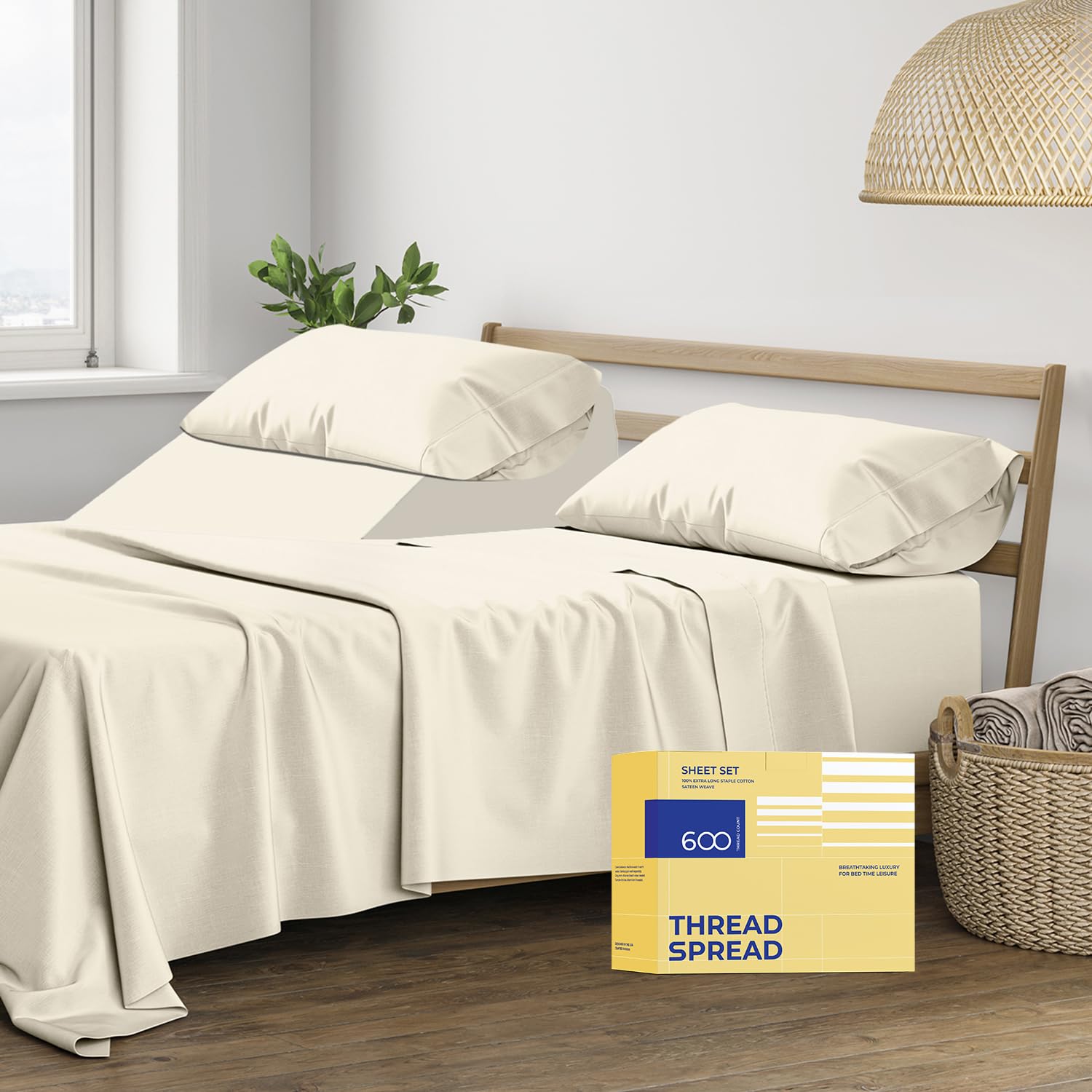 Thread Spread 100% Egyptian Cotton Split King Sheets Sets For Adjustable Bed - 600 Thread Count 5 Pc Top Split King Sheets, 16'