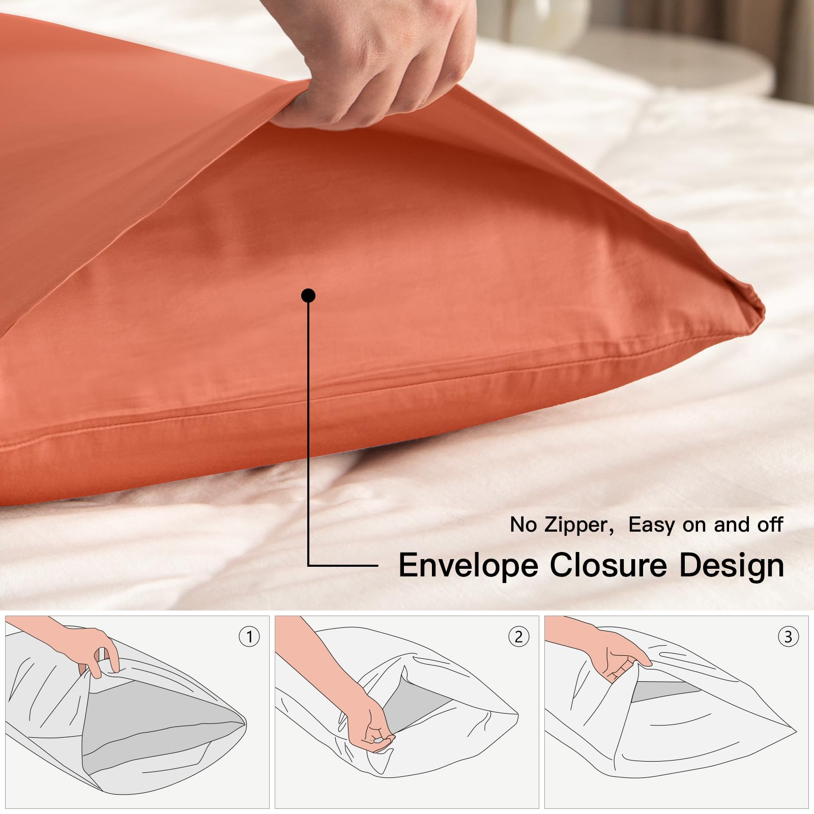 100% Cotton Standard Pillowcases Set Of 2, Deep Dream 600 Thread Count Pillow Cases, 20X26 Inches, Super Soft And Breathable Env