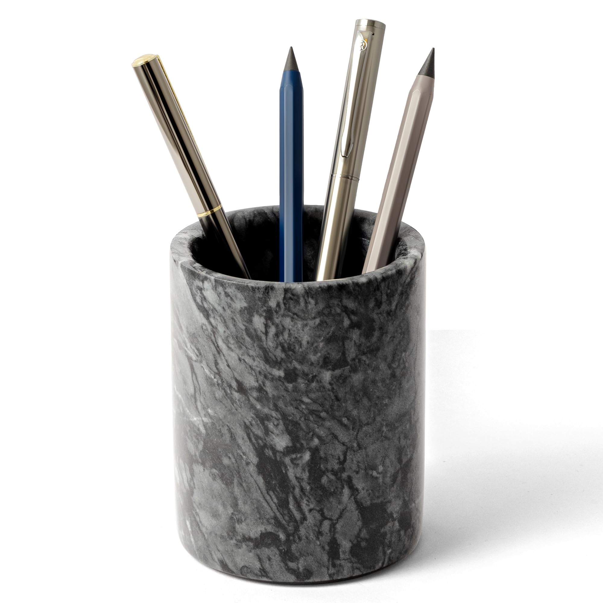 Worhe Pen Holder Stand Italy Natural Premium True Marble Makeup Brush Holders, Tableware Organizer Desk Pencil Cup For Home Offi