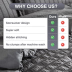 Satisomnia Queen Comforter Set Grey, Soft Seersucker Comforters Queen Size Bed, 3 Pieces Lightweight Down Alternative Bedding Co