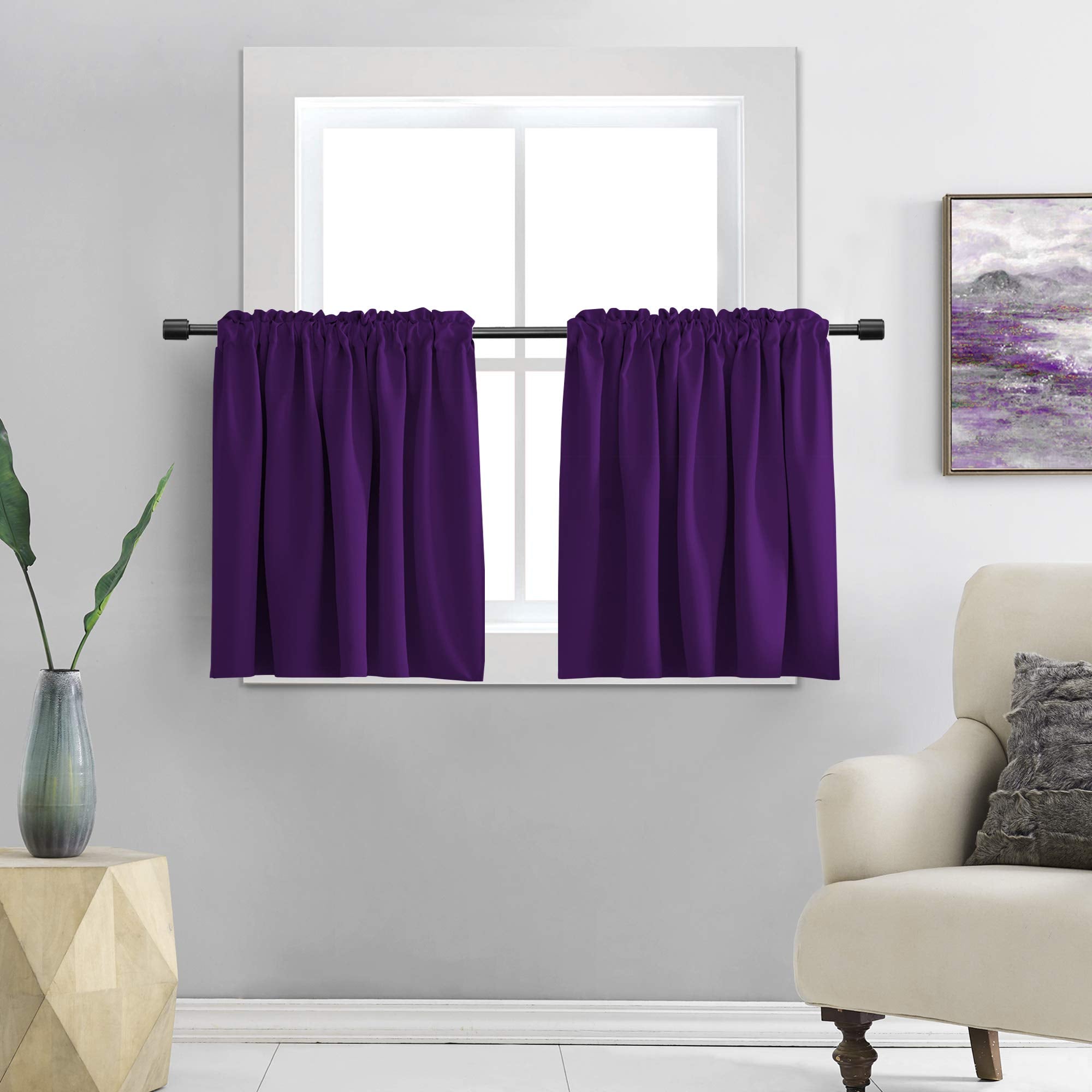 Donren Royal Purple Small Window Room Darkening Curtain Tiers - Thermal Insulated Window Treatment Rod Pocket Curtains (42 By 30 Inch,2 Panels)