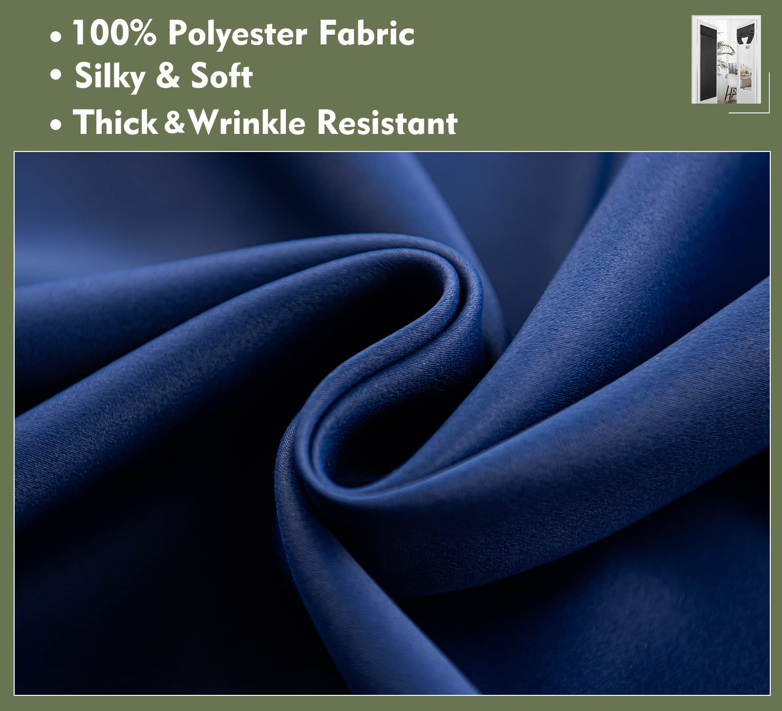 Pi Blackout French Door Curtain 2 Panels,Privacy Thermal Insulated Tie Up Door Window Curtain For Glass Door/Front Door/Sliding Door/Patio Door (W30Xl68,Navy)