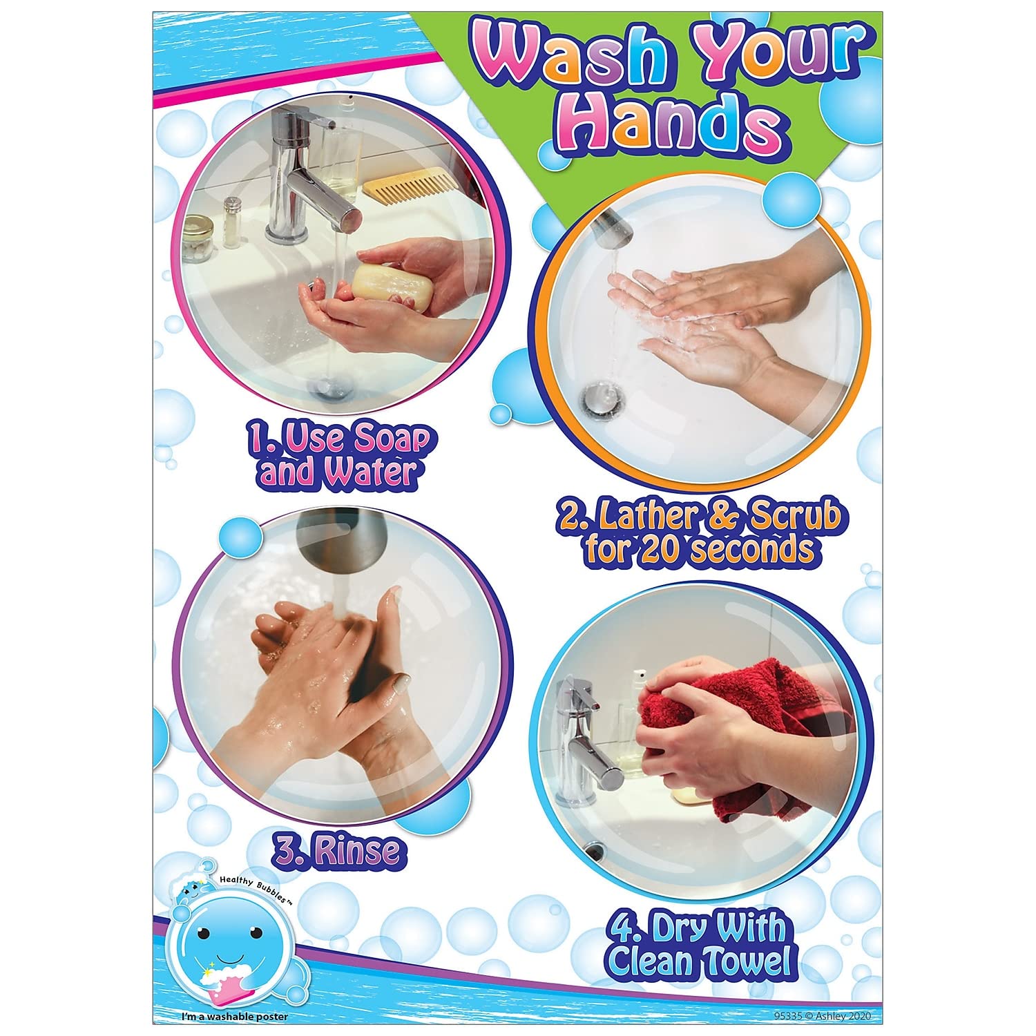 Ashley Productions Smart Poly Postermat Pals Space Savers, 13'' X 9-1/2'', Wash Your Hands