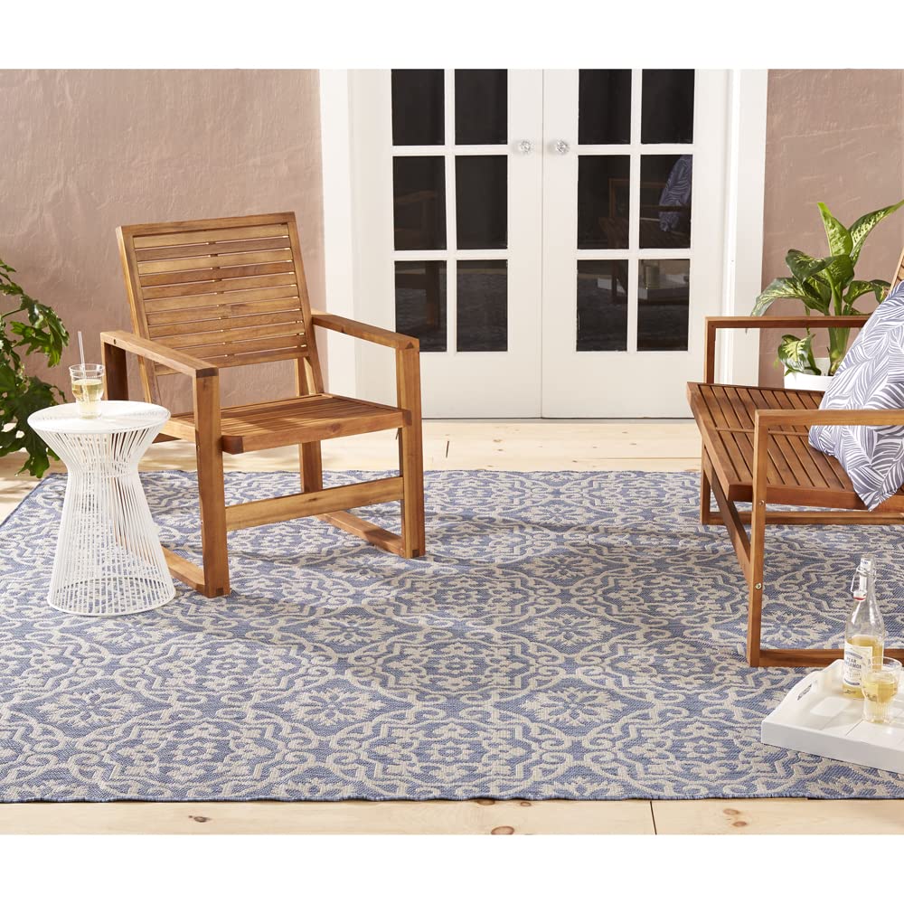 Nicole Miller New York Patio Country Danica Transitional Geometric Indoor/Outdoor Area Rug, Blue/Grey, 3'11'X5'2'