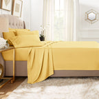 Clara Clark King Sheets, 6 Piece Set - Hotel Luxury Sheets For King Size Bed, Super Soft Bedding Sheets & Pillowcases, King Size Sheets, Mellow Yellow