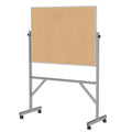 Ghent 3' x 4' Aluminum Frame Mobile Reversible Free Standing Double-Sided Natural Corkboard