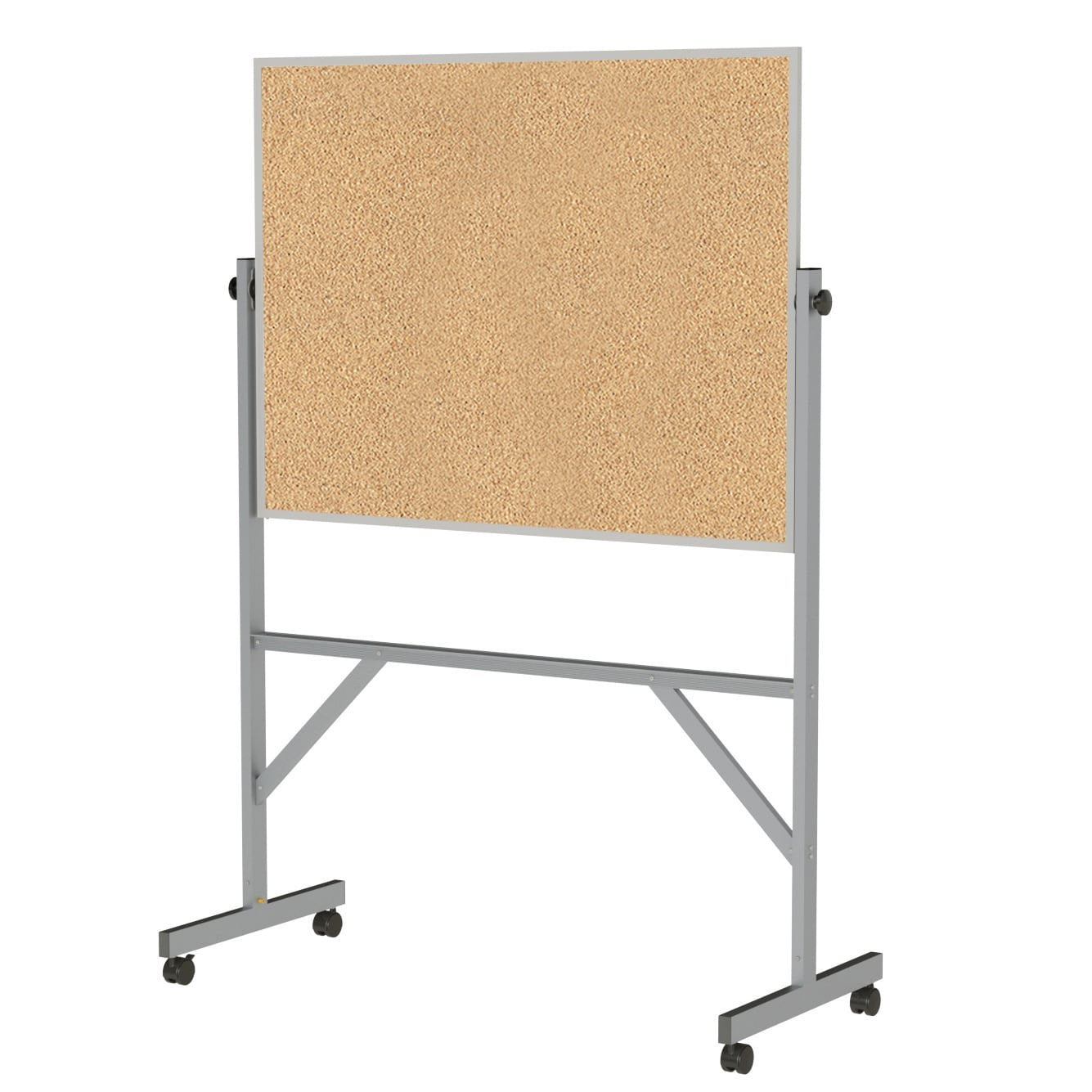 Ghent 3' x 4' Aluminum Frame Mobile Reversible Free Standing Double-Sided Natural Corkboard