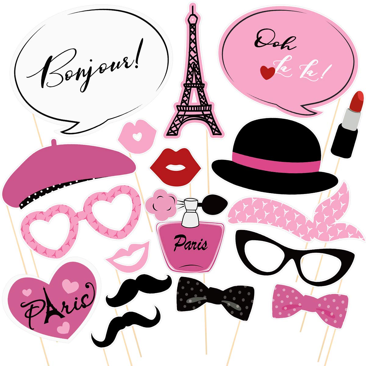 Paris Photo Props Paris Party Photo Booth Props Kit Paris Themed Decoration French Photo Booth Props, Eiffel Tower, oh la la Par