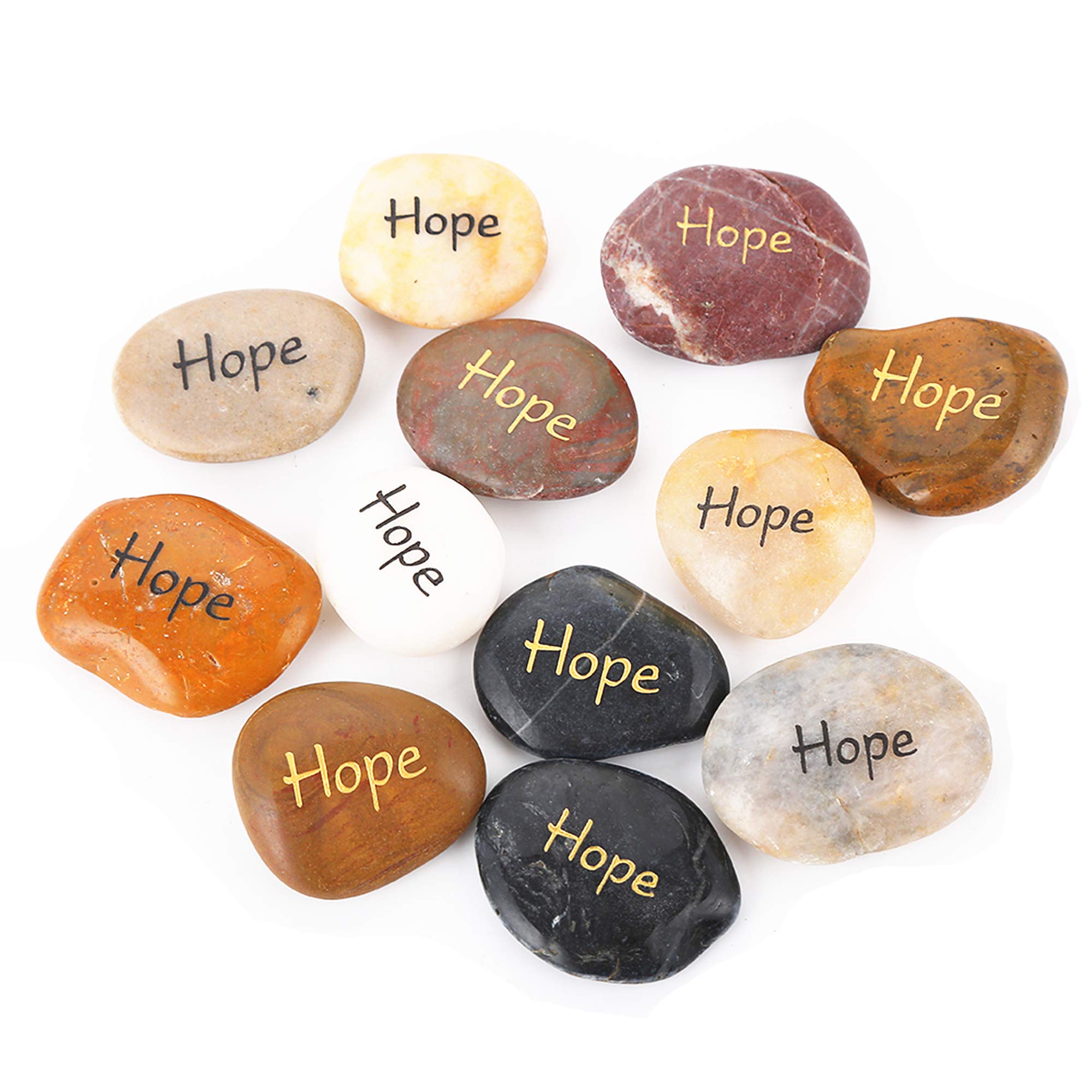 12PCS RockImpact Hope Stones Engraved Inspirational Stones Positive Stone Tumble Stones Palm Stones Reiki Chakra Recovery Stones