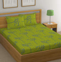 Huesland By Ahmedabad Cotton 144 Tc Cotton Bedsheet For Double Bed With 2 Pillow Covers  Green And Blue